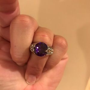 Silver plated purple rhinestone ring